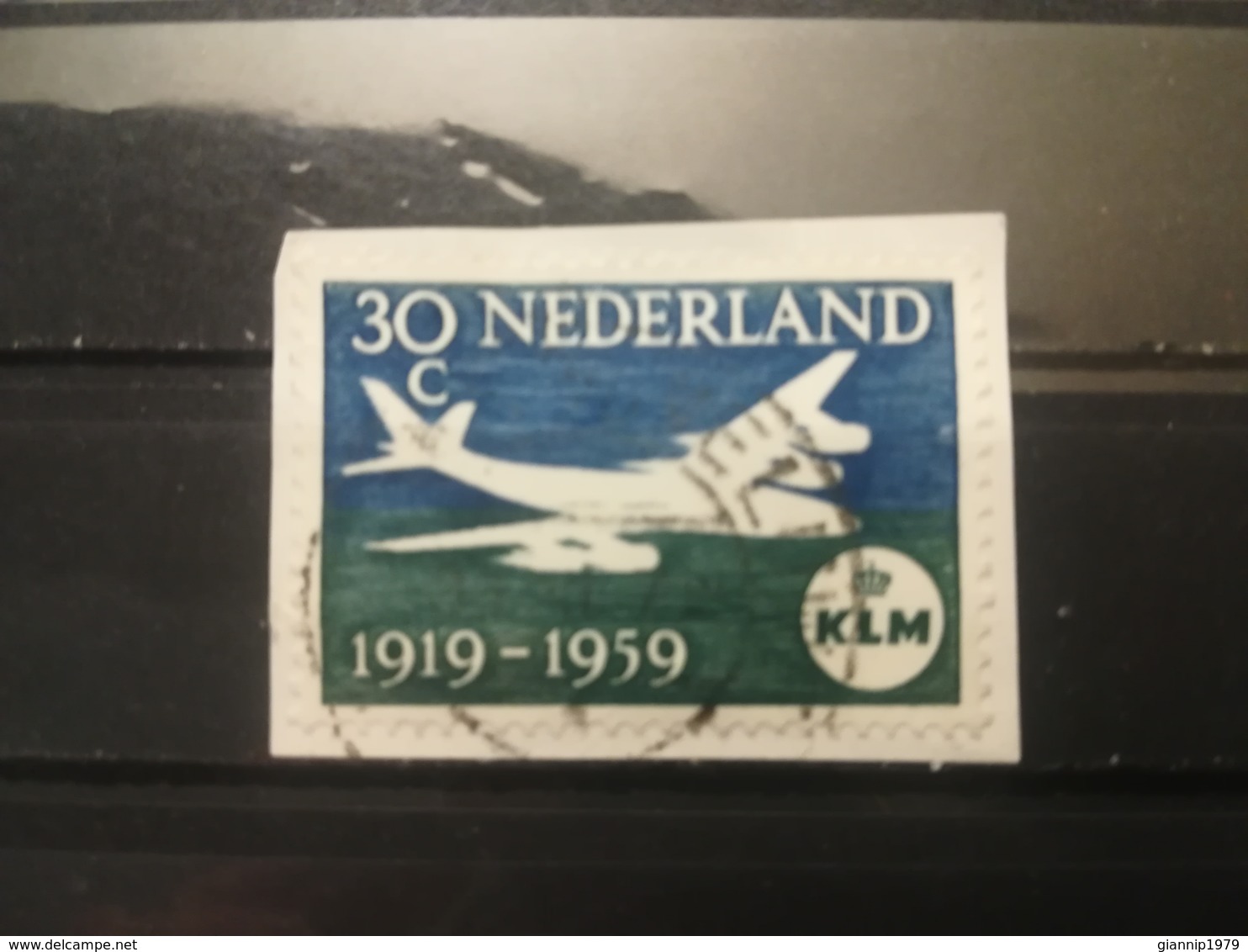 FRANCOBOLLI STAMPS OLANDA NEDERLAND 1959 USED SU FRAMMENTO ANNIVERSARY KLM PAESI BASSI FRAGMENT - Used Stamps