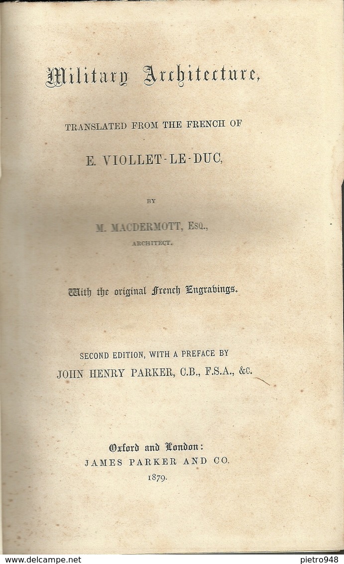 "Military Architecture" II^ Edition 1879, Libro Architettura Militare, E. Viollet-Le Duc, Translated By M. Macdermott - 1850-1899