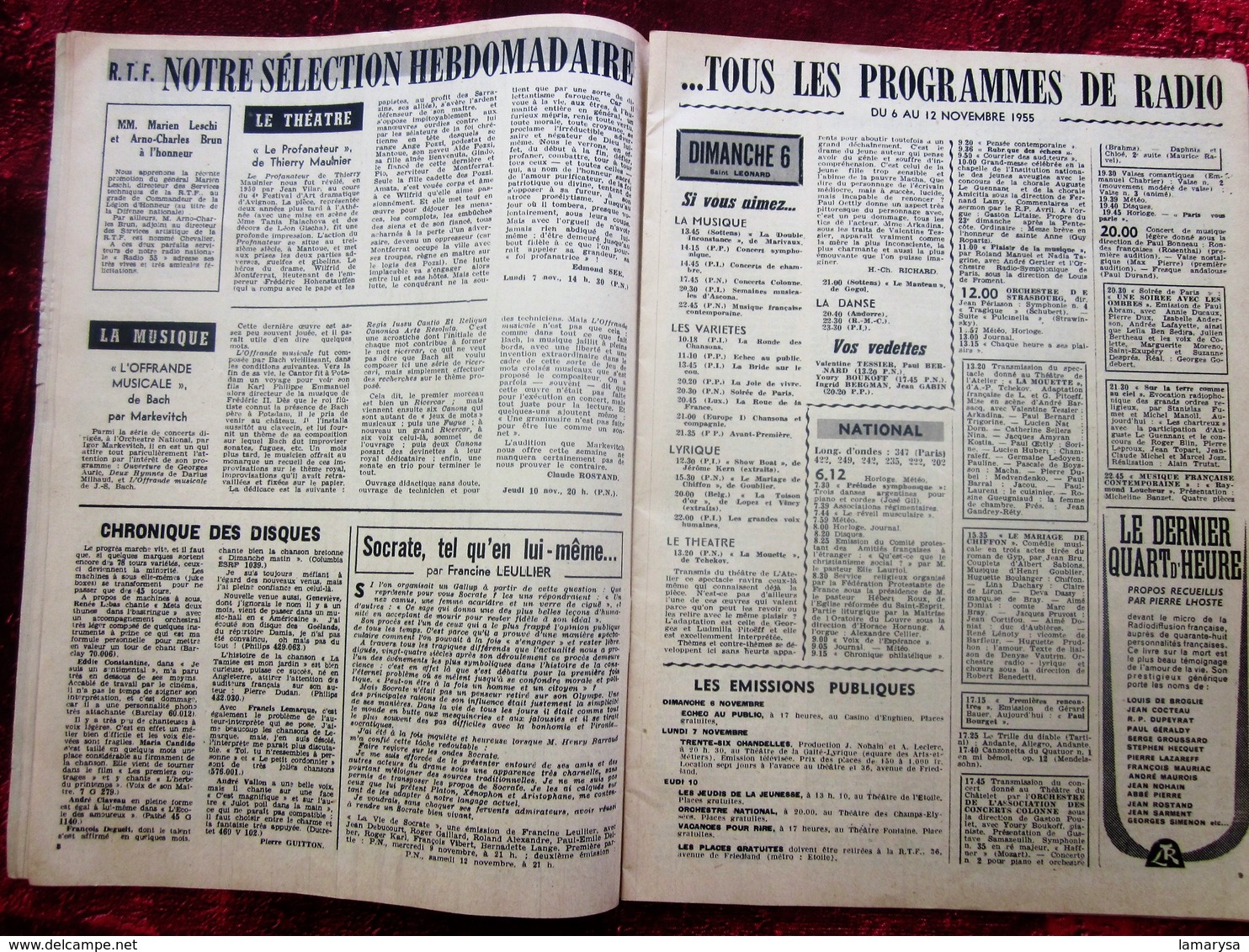 NOV 1955 RADIO TÉLÉVISION FRANCINE ADAM PROGRAMME DE RADIO- THÉÂTRE - NICE  RENNES STRASBOURG - MARSEILLE - LYON - LILLE