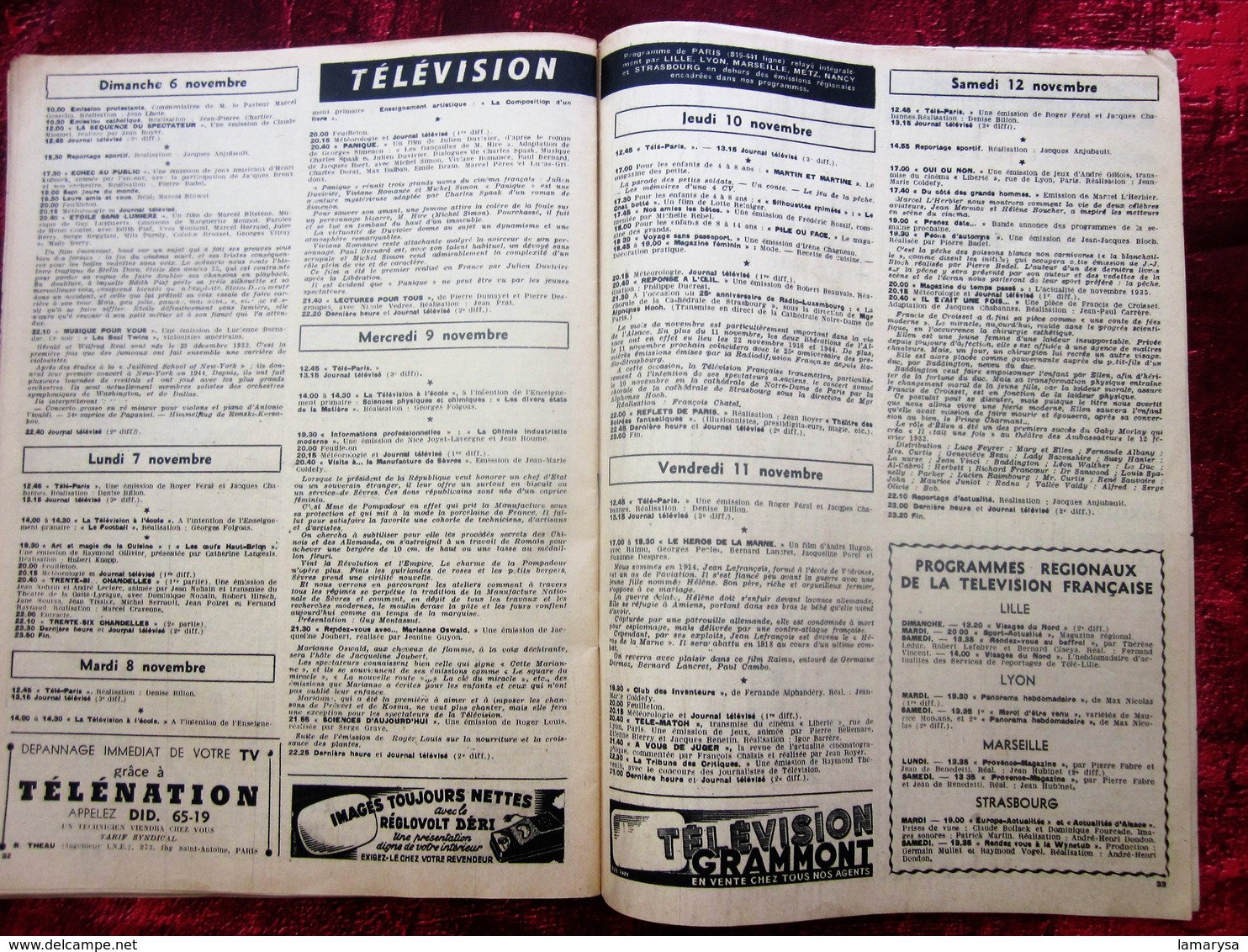 NOV 1955 RADIO TÉLÉVISION FRANCINE ADAM PROGRAMME DE RADIO- THÉÂTRE - NICE  RENNES STRASBOURG - MARSEILLE - LYON - LILLE