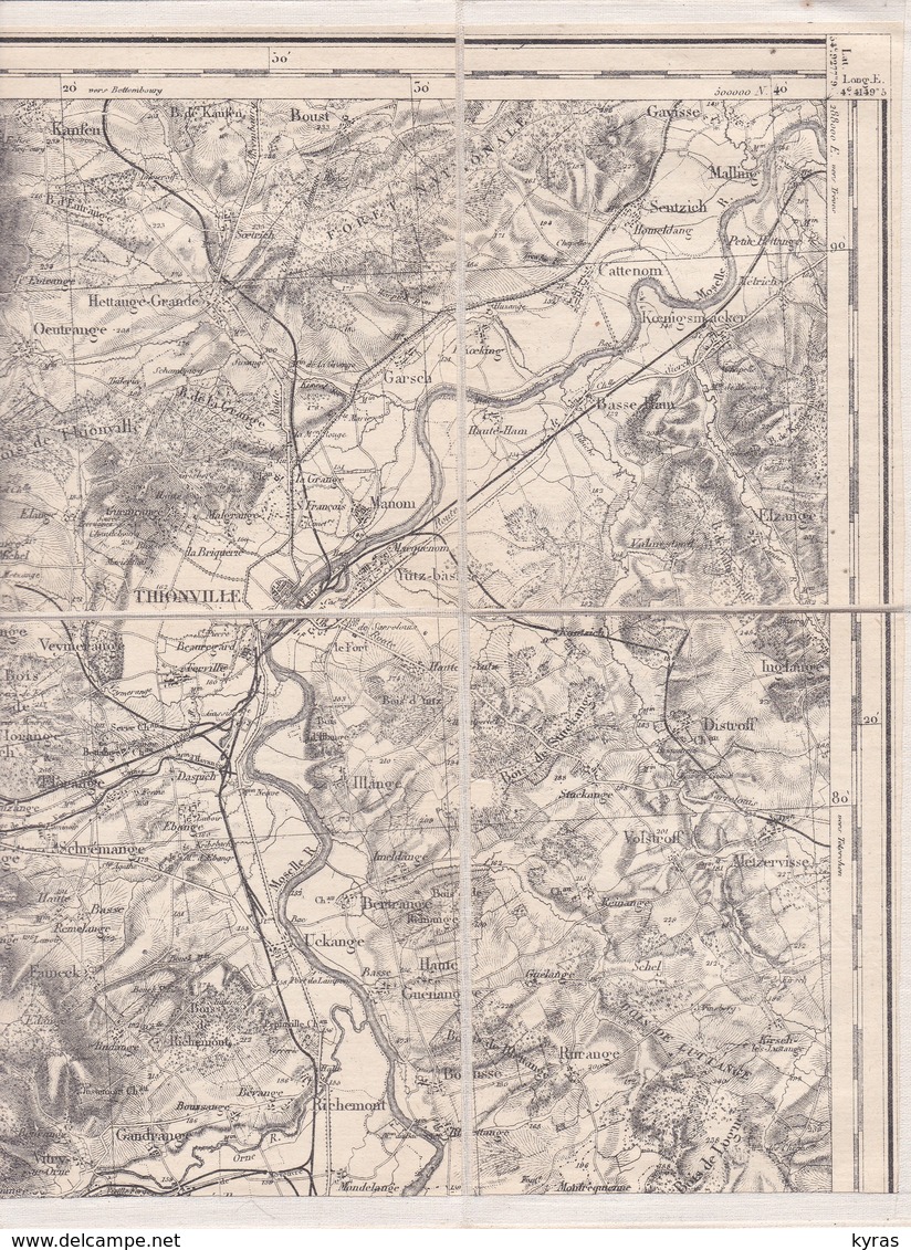 (57) CARTE D' ETAT MAJOR  NE 36 ( Sur Papier Toilé 28 X44) Alentours De THIONVILLE - Europa