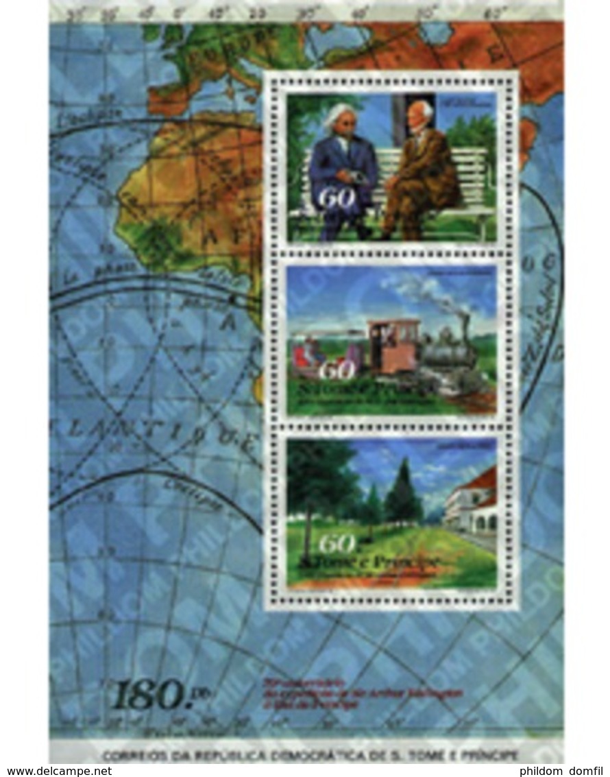 Ref. 57884 * MNH * - SAO TOME AND PRINCIPE Islands. 1990. 70th ANNIVERSARY OF SIR ARTHUR EDDINGTON'S EXPEDITION TO SANTO - Trains