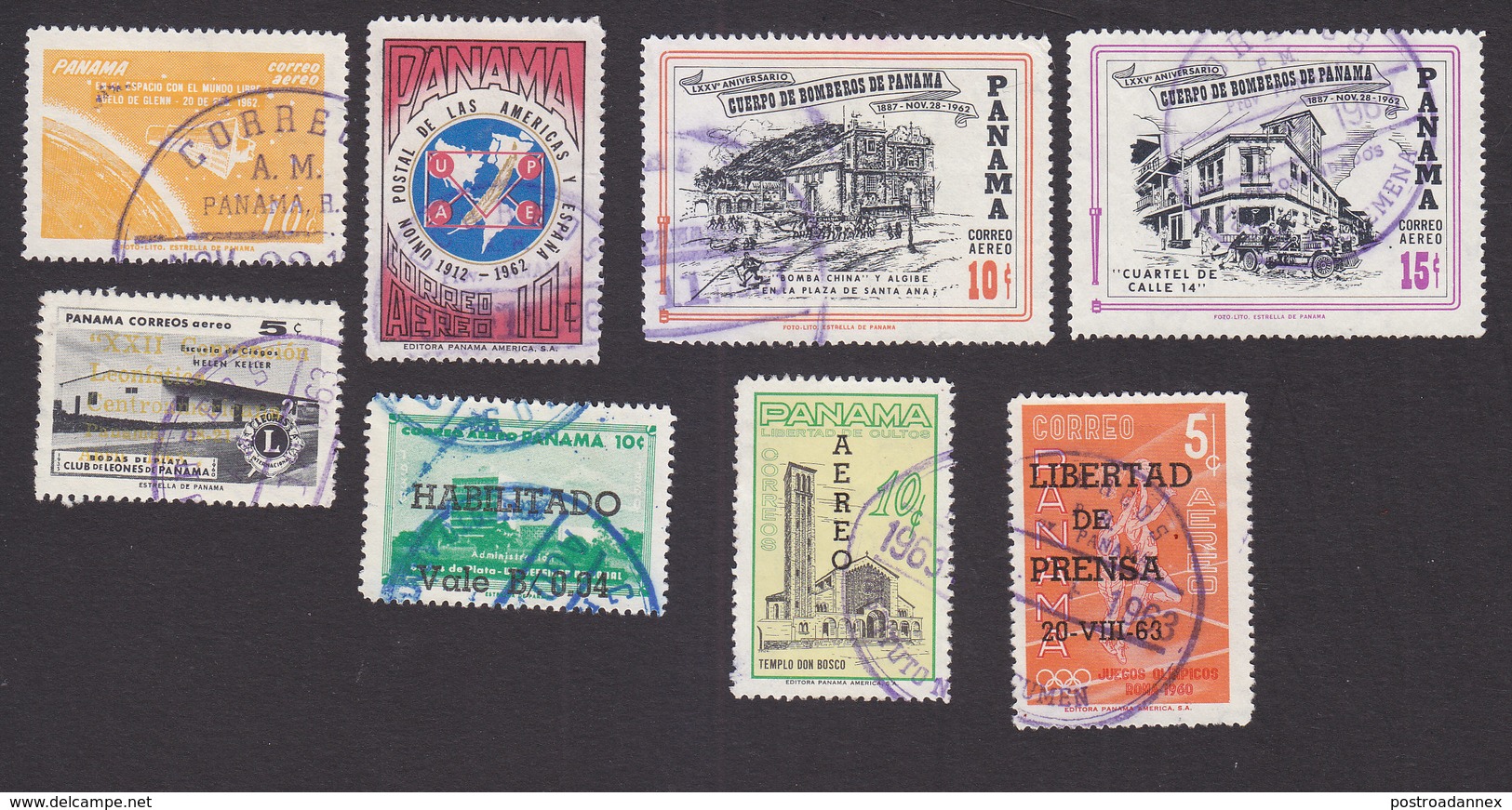 Panama, Scott #C275, C278-C280, C284, C287-C288, C290, Used, Space, Buildings, Issued 1962-63 - Panama