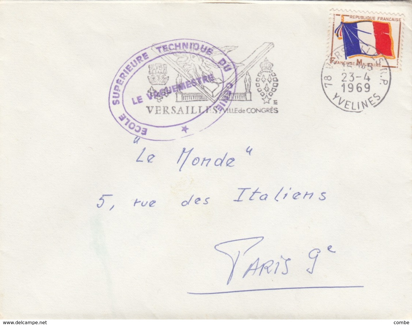 LETTRE. FM. ECOLE SUPERIEURE TECHNIQUE DU GENIE. VERSAILLES 1969 / 2 - Bolli Militari A Partire Dal 1900 (fuori Dal Periodo Di Guerra)