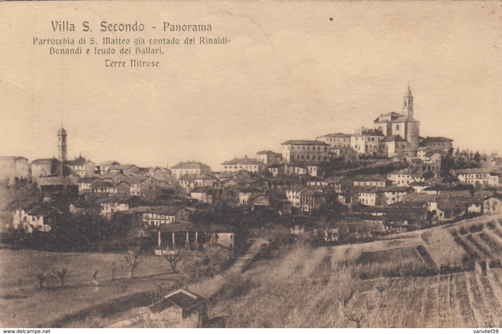 VILLA SAN SECONDO-ASTI-PANORAMA-CARTOLINA VIAGGIATA IL 5-8-1919 - Asti