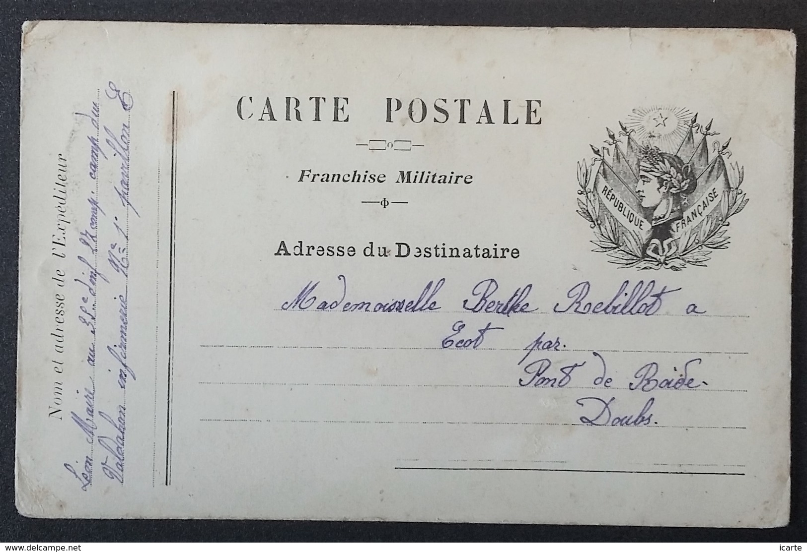 Carte De Franchise Militaire République Marianne 6 Drapeaux De Infirmerie Camp Du Valdahon Vers Ecot Doubs Jun 1915 - Lettres & Documents