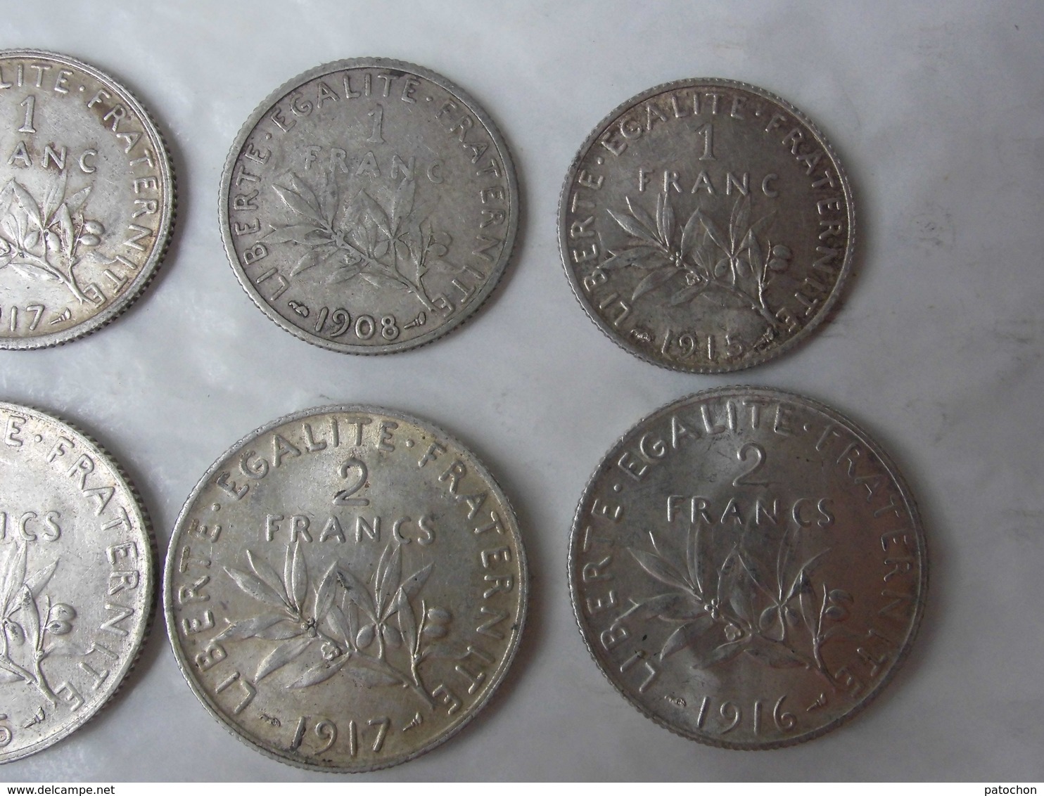 5 Apaxmai 1876 - 2 Francs Ceres 1871 Et Semeuse 1899 1915/16/17 - 1 Frank 1910 Et 1 Franc 1908/15/17 Non Nettoyées - Vrac - Monnaies