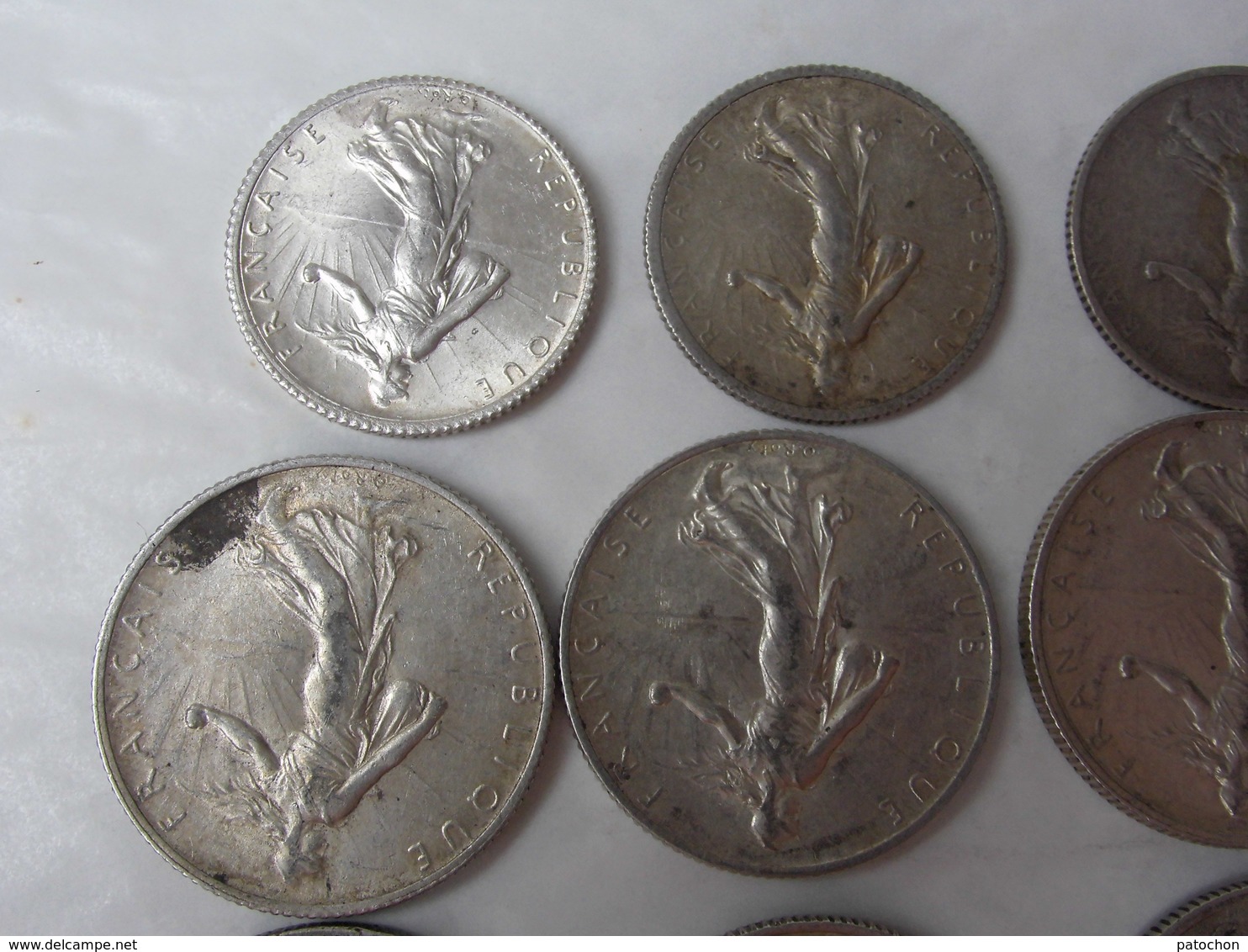 5 Apaxmai 1876 - 2 francs Ceres 1871 et Semeuse 1899 1915/16/17 - 1 frank 1910 et 1 franc 1908/15/17 non nettoyées