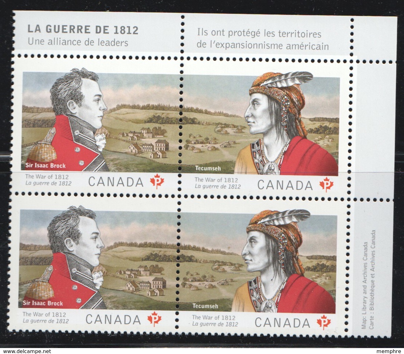 2012  War Of 1812 Heroes  Isaac Brock, Chief Tecumesh  Block Of 2 Pairs Se-tenant Sc 2554-5 MNH - Ungebraucht