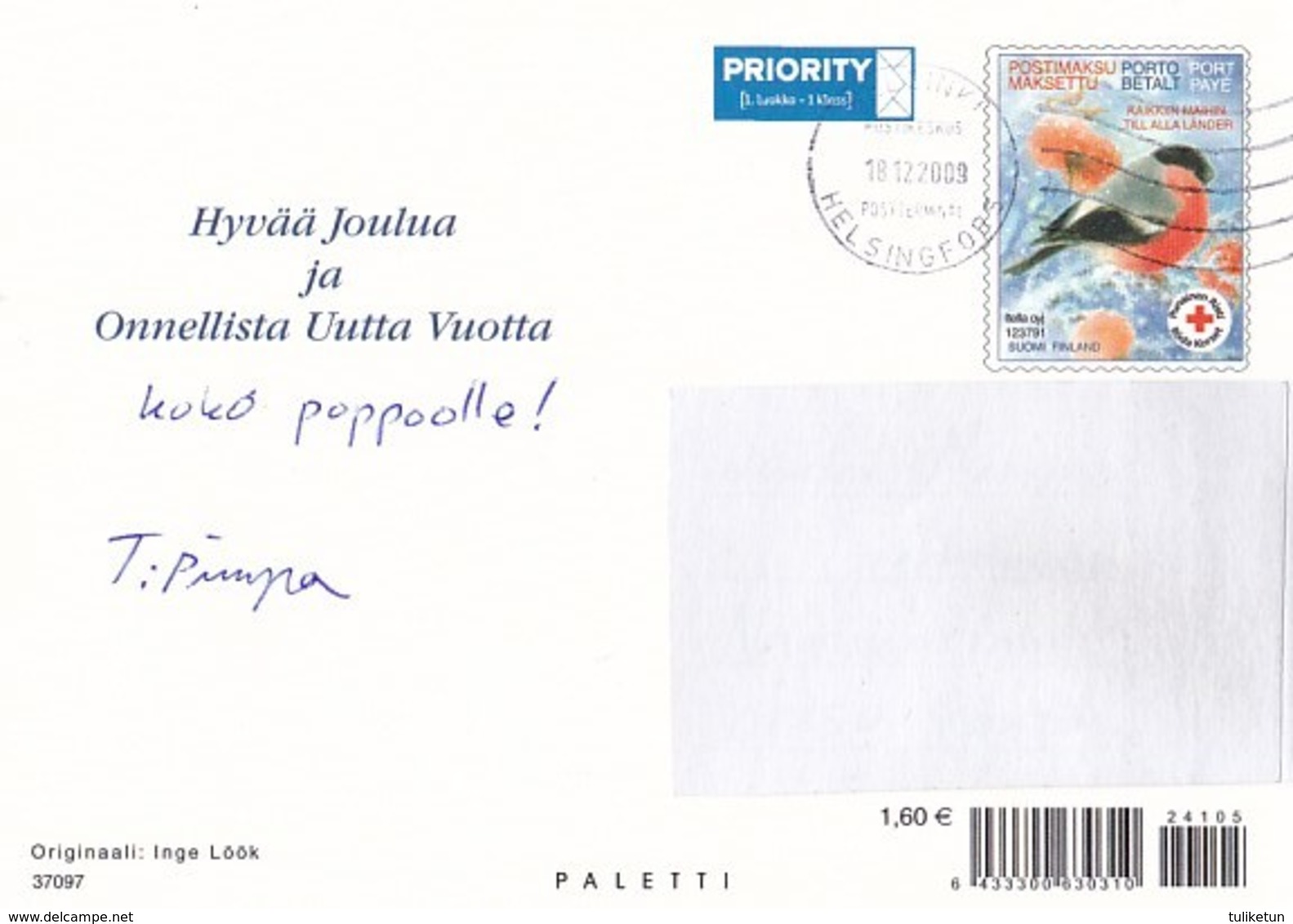 Postal Stationery - Bird - Bullfinch - Elf Feeding Birds - Red Cross 2009 - Suomi Finland - Postage Paid - Interi Postali