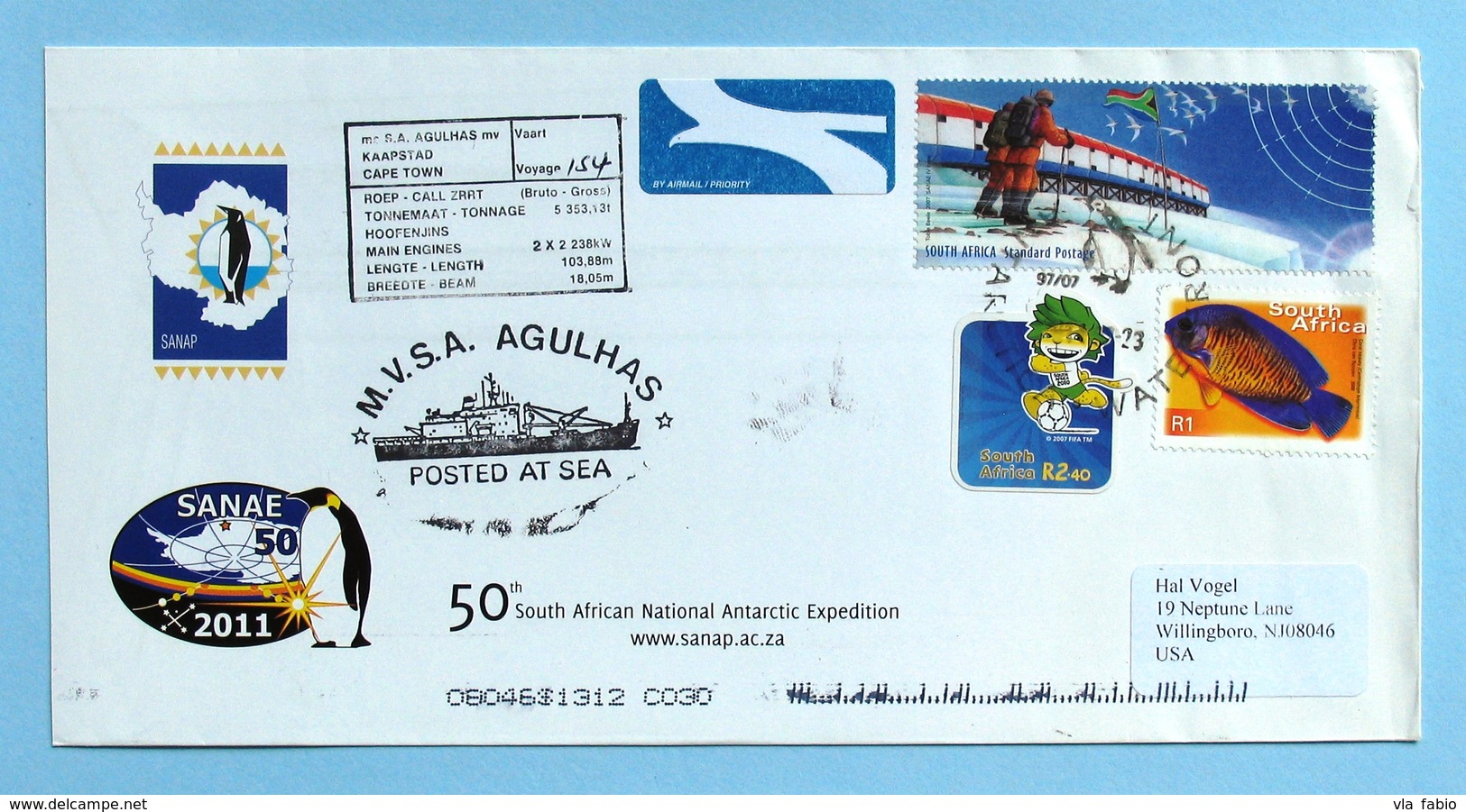South Africa FDC 50 Anniversary SANAE 2011 Posted At Sea MVSA AGULHAS - Antarctic Expeditions
