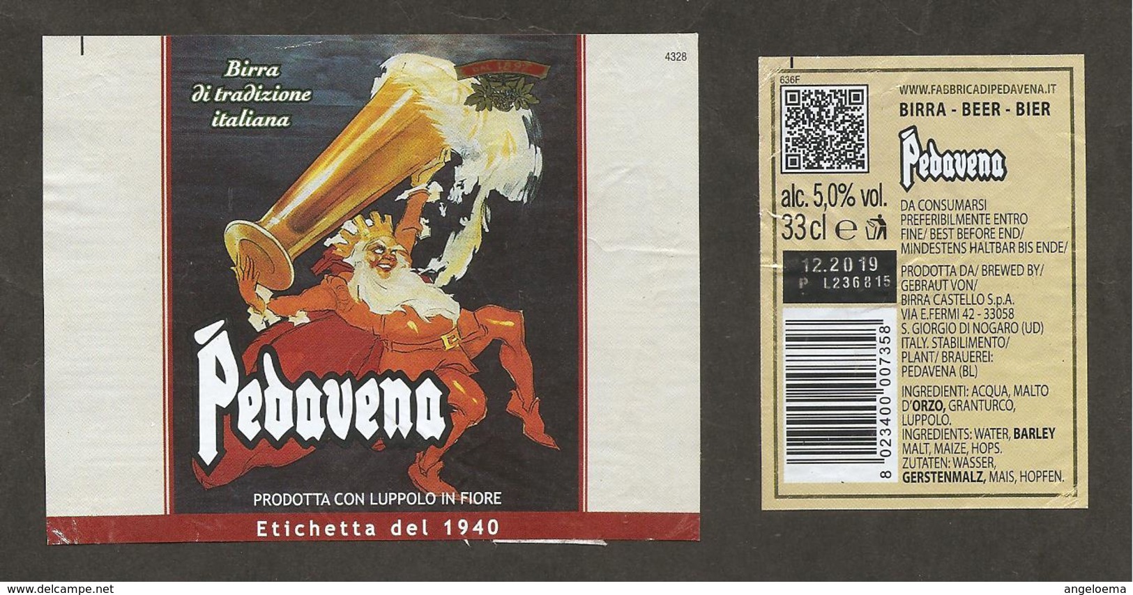 ITALIA - Etichetta Birra Beer Bière PEDAVENA Con Luppolo In Fiore, Riproduzione Di Etichetta Del 1940 - Beer