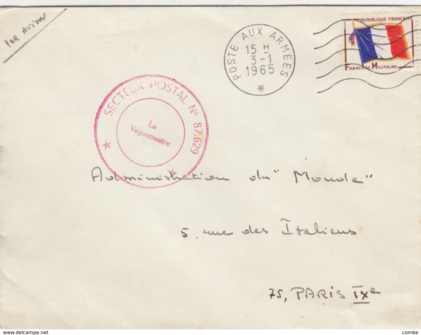 LETTRE. FM.  SECTEUR POSTAL N° 87.629 POSTE AUX ARMEES 1965  / 2 - Bolli Militari A Partire Dal 1900 (fuori Dal Periodo Di Guerra)