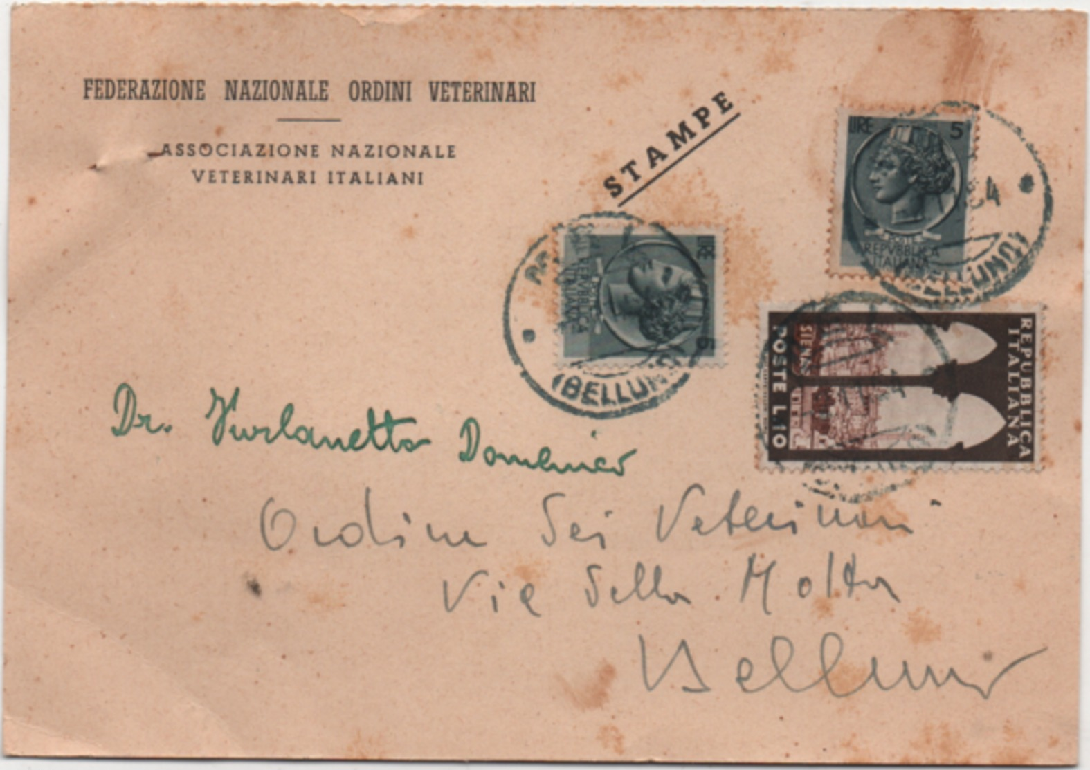 Federazione Nazionale Ordini Veterinari: Cartolina Pubblicitaria Viaggiata 1954 Veterinario - Autres & Non Classés