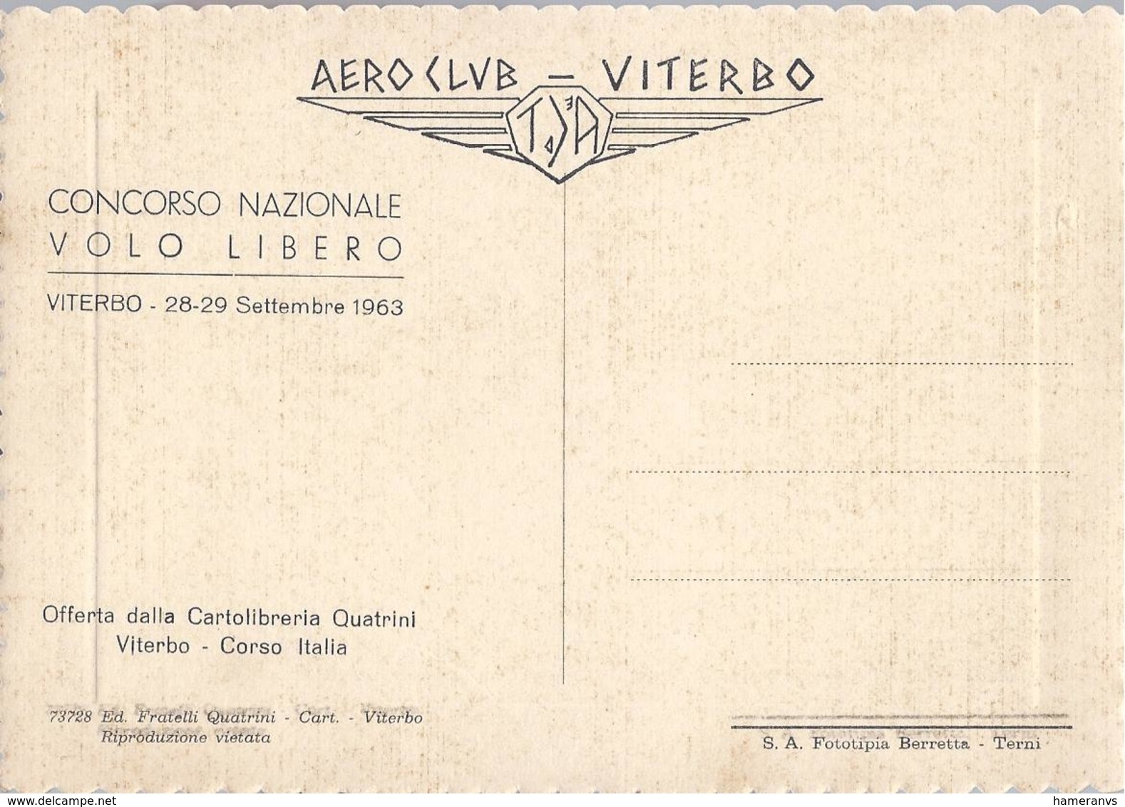 Aero Club Viterbo - Concorso Nazionale Volo Libero 1963 - Loggia Del Palazzo Papale - H5266 - Viterbo