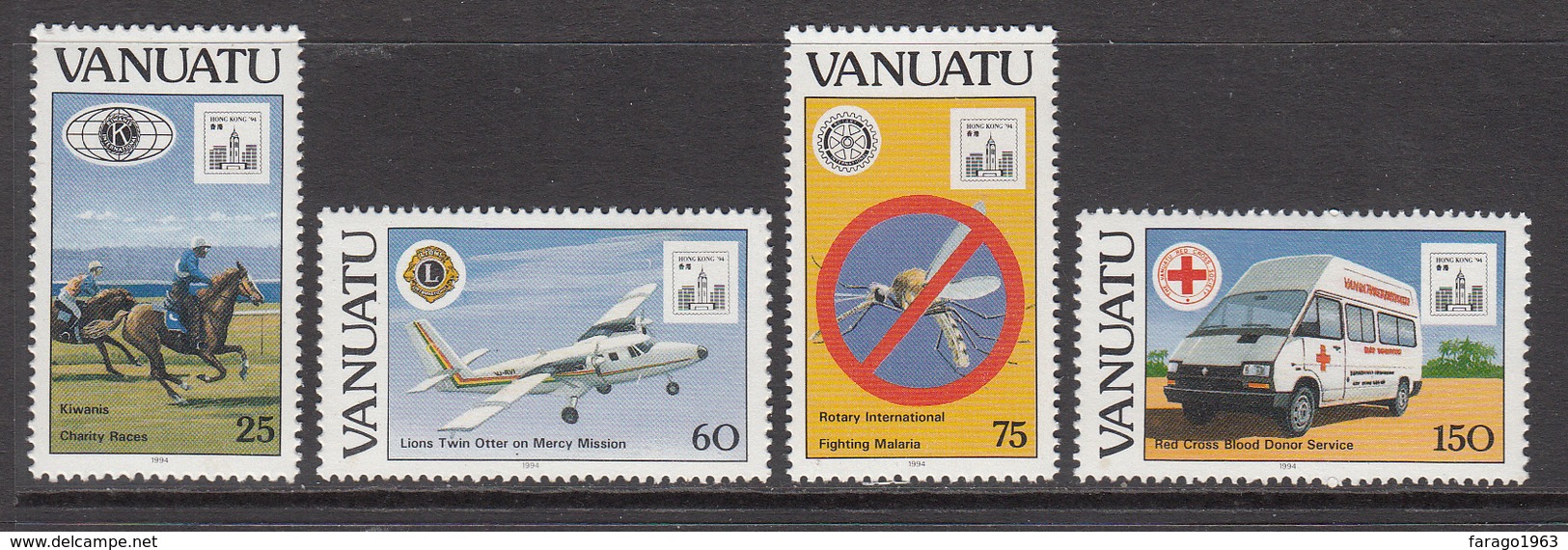 1994 Vanuatu  Rotary Red Cross Kiwanis Health Horses Aviation  Complete Set Of 4 MNH - Vanuatu (1980-...)