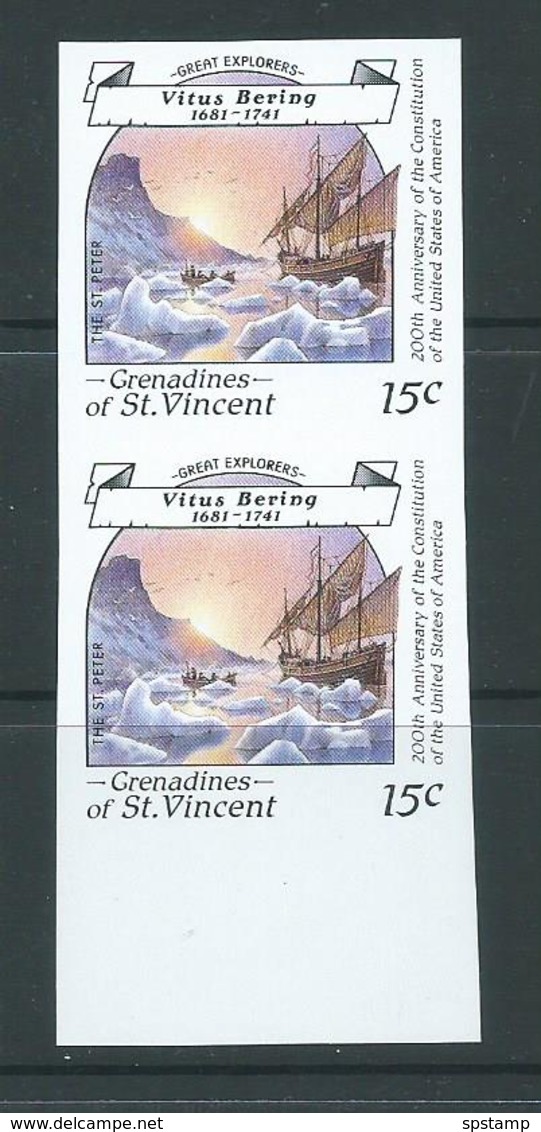 St Vincent Grenadines 1988 15c Explorer Bering & Ship On Ice Imperforate Proof Pair MNH - St.Vincent & Grenadines