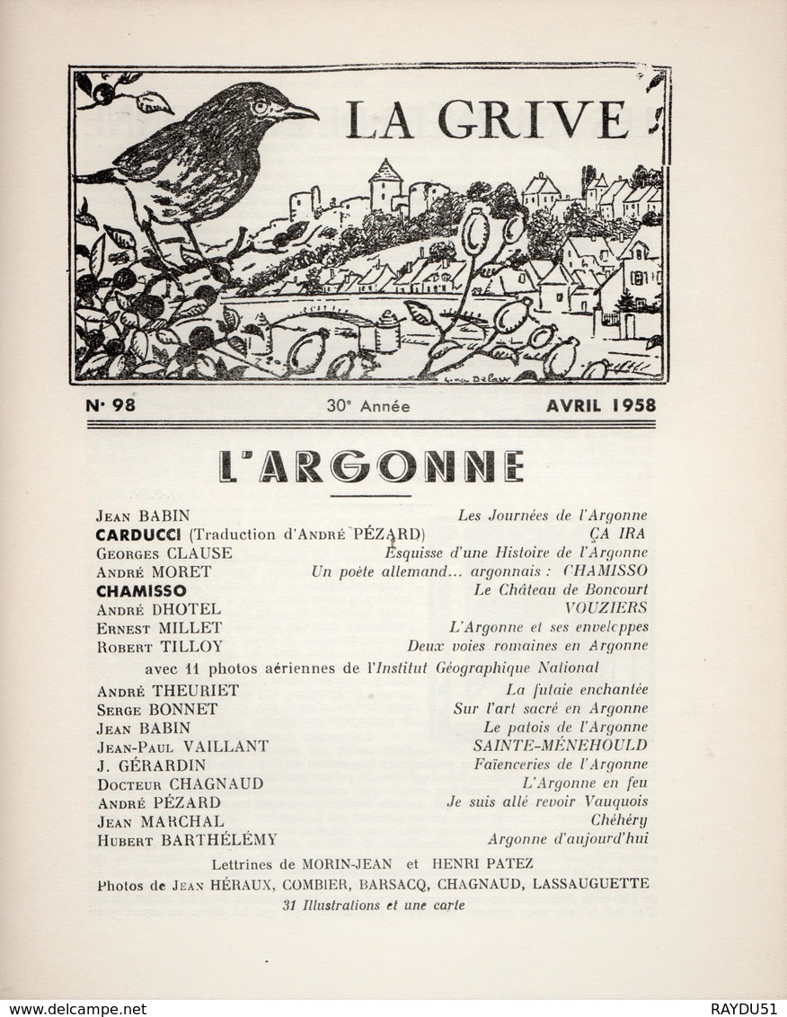 ARDENNES - L'ARGONNE- Revue LA GRIVE N°98 - Champagne - Ardenne