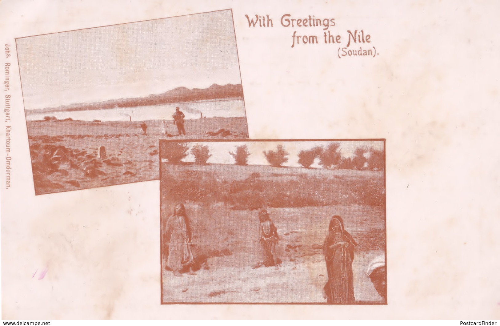Sudan Antique Smoke On Water Edge Old Postcard - Sudan