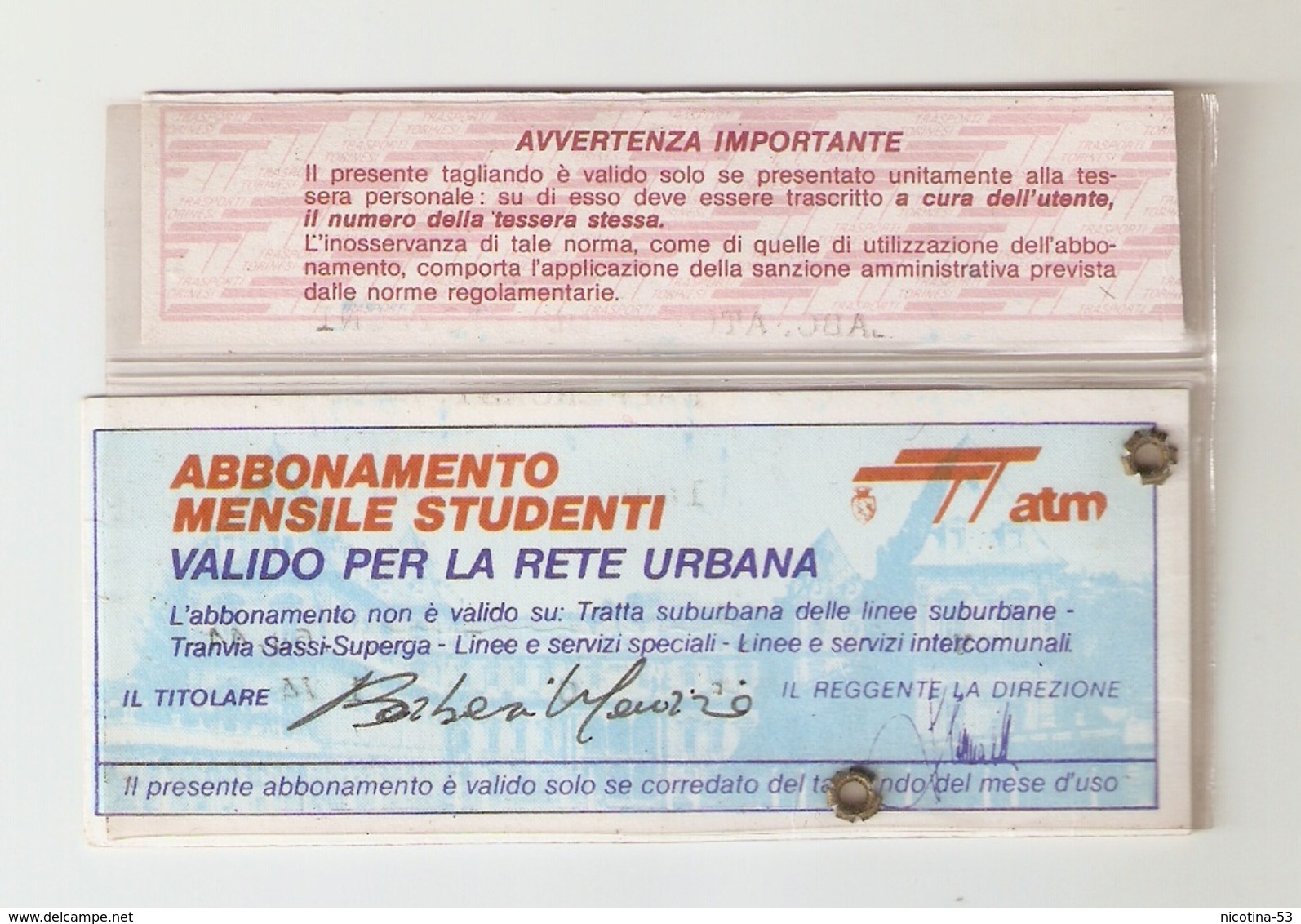 BIGL--00058-- ABBONAMENTO RETE URBANA TORINO-STUDENTI PENSIONATI- ANNO 1984/85 - Europa