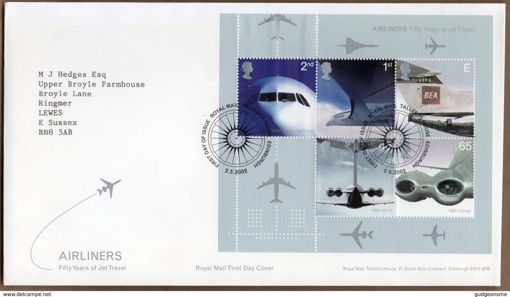 2002 Airliners Mini Sheet FDC Tallents House - 2001-2010 Decimal Issues