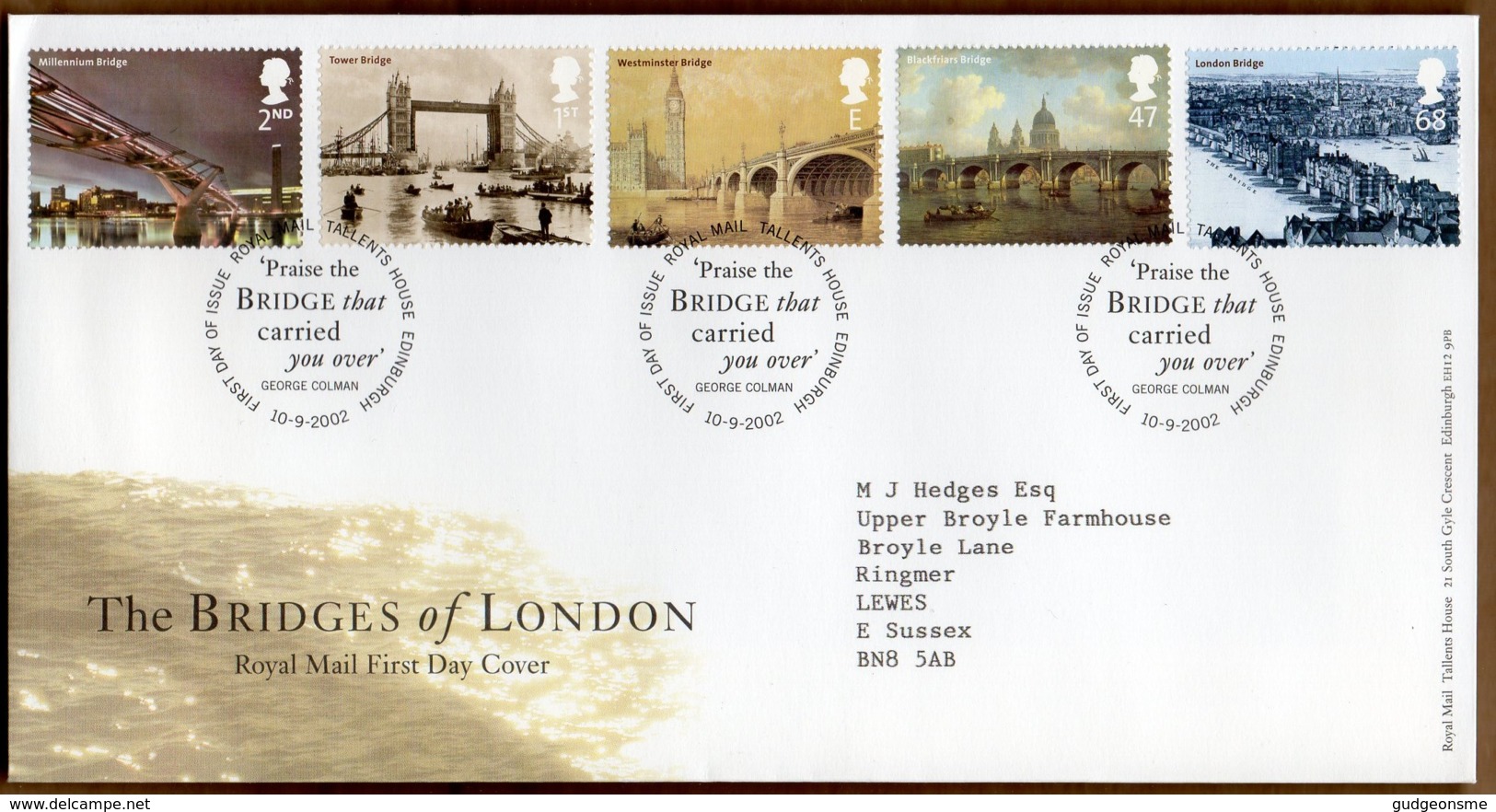 2002 Bridges Of London Set FDC Tallents House - 2001-2010 Decimal Issues