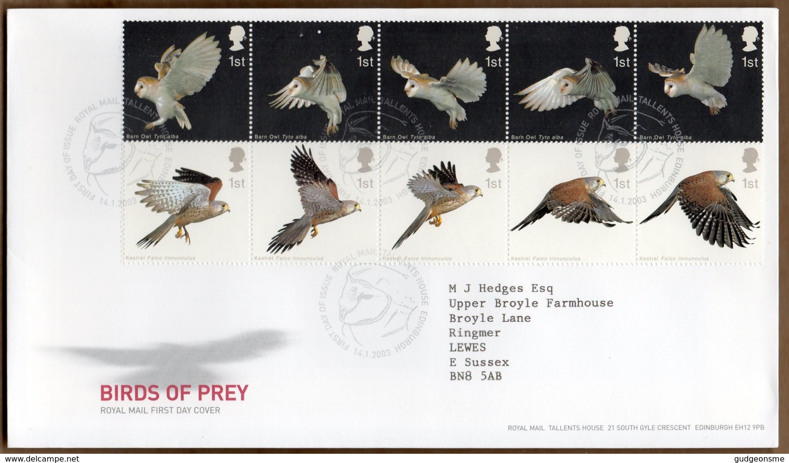 2003 Birds Of Prey Set FDC Tallents House - 2001-2010 Decimal Issues