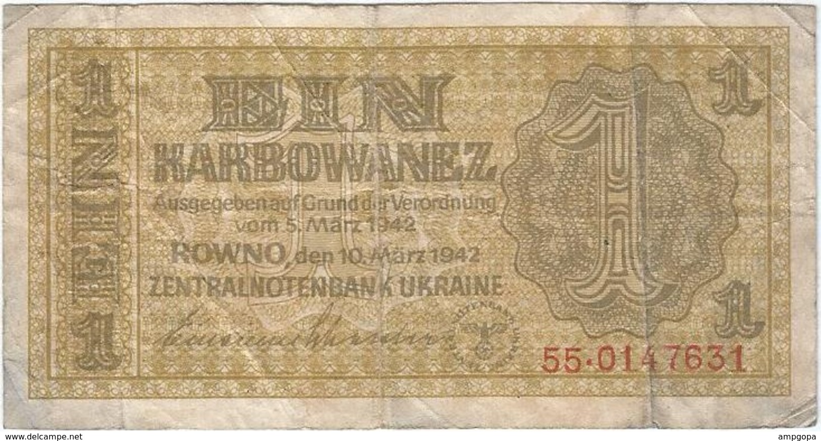 Ucrania - Ukraine 1 Karbowanez 10-3-1942 Pk 49 Ref 6 - Ukraine