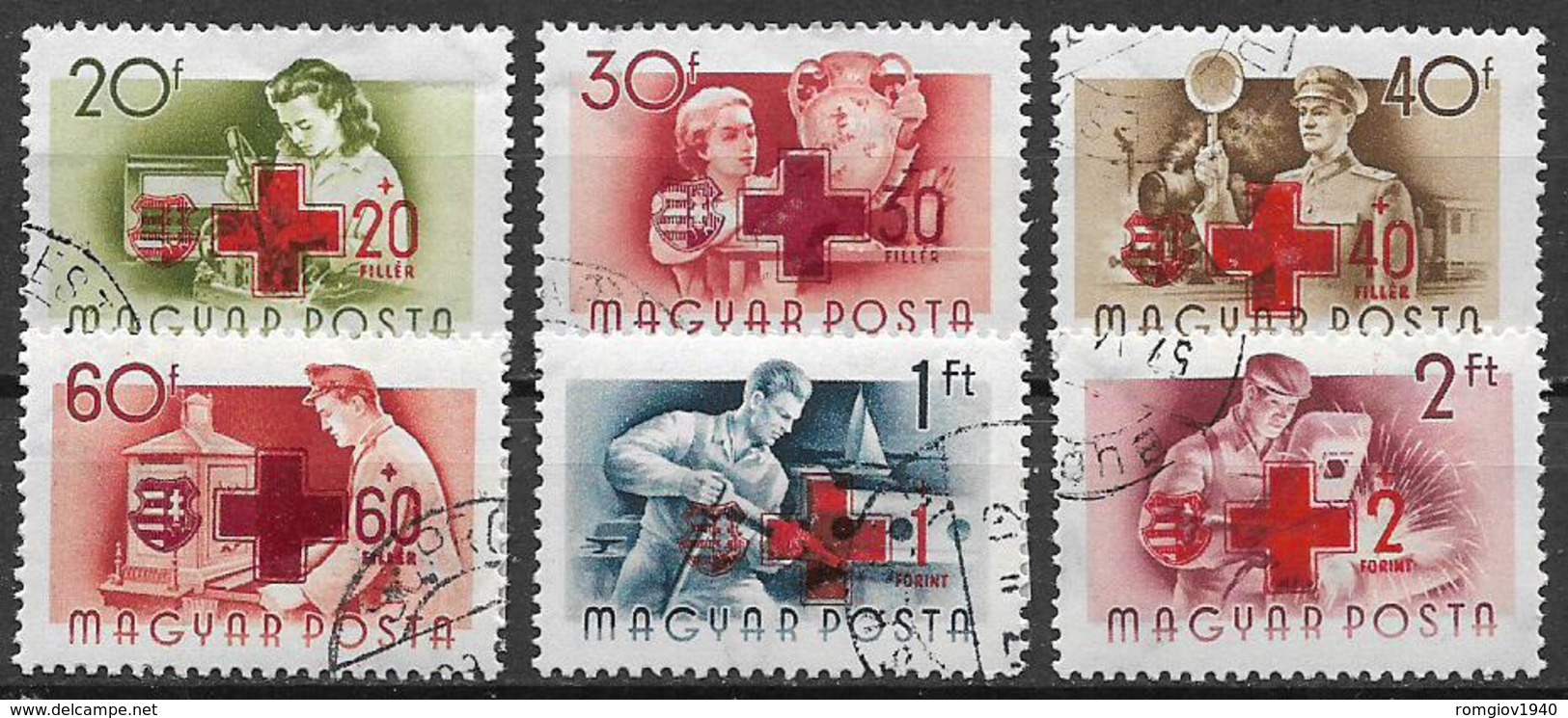 UNGHERIA 1957 AIUTO ALLA CROCE ROSSA YVERT. 1212-1217 USATA VF - Usati