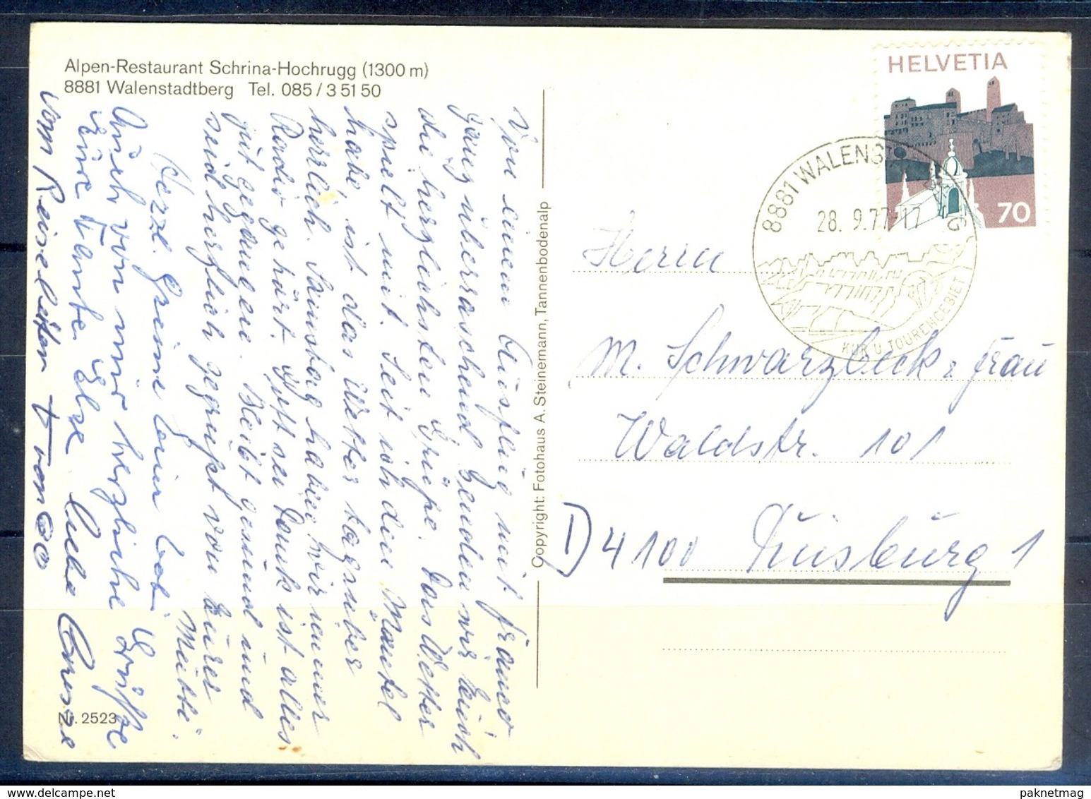 K1034- Postal Used Post Card. Post From Helvetia  Switzerland. Alpen Restaurant Schrina Hochrugg. - Other & Unclassified