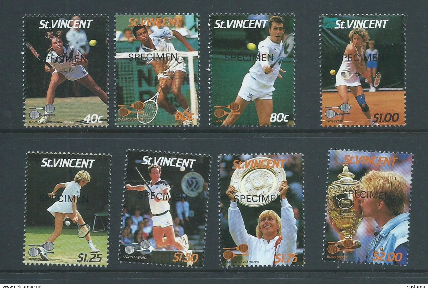 St Vincent 1987 Wimbledon Tennis Set 8 Specimen Overprint MNH Becker Navratilova Lendl Graf - St.Vincent (1979-...)