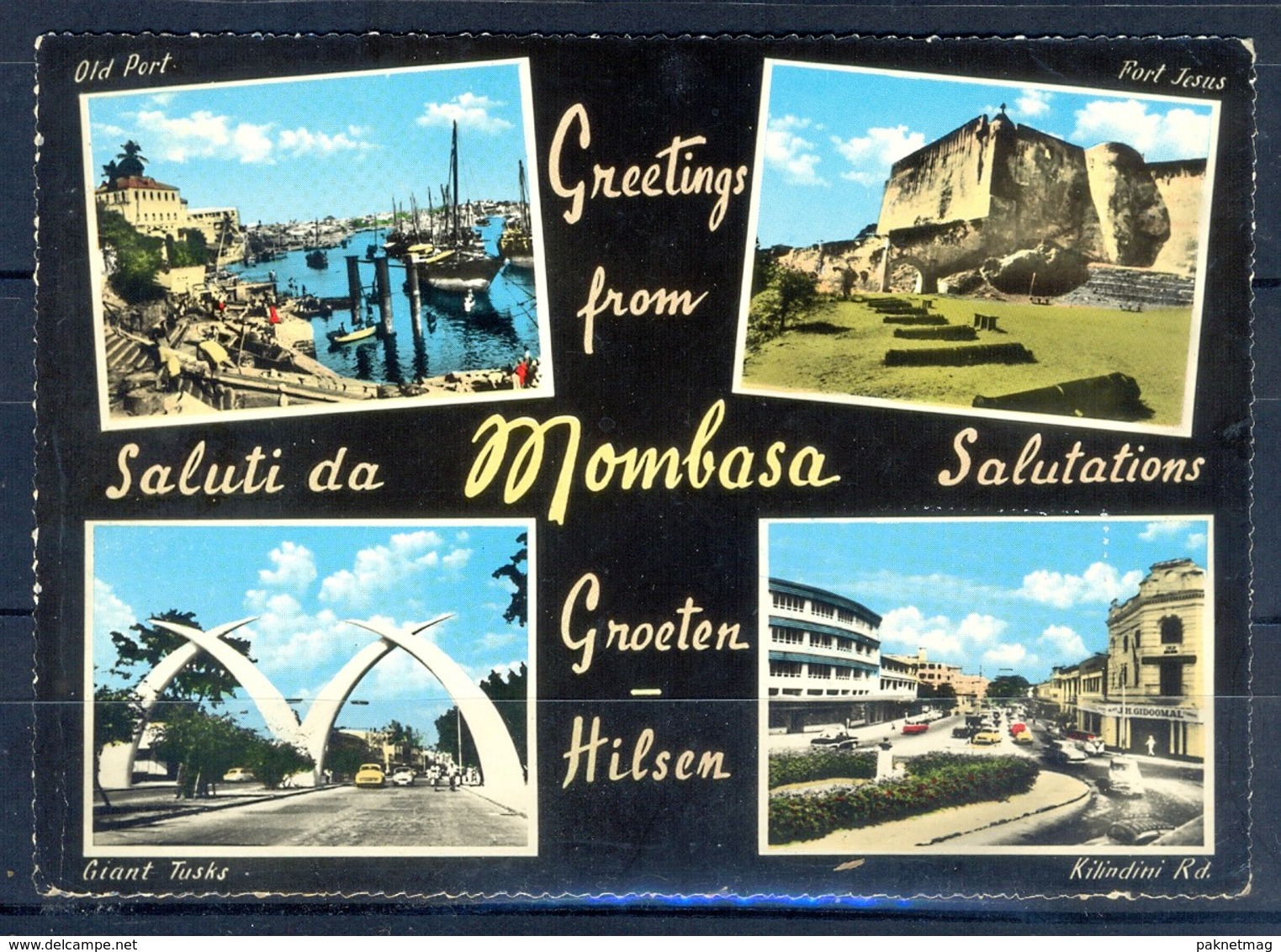 K1042- Postal Used Post Card. Post From Kenya To USA. Greetings From Mombasa. Ship. Building. Transport. - Kenya (1963-...)