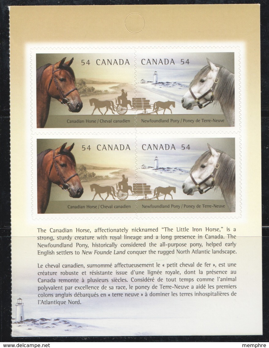 2009  Canadian Horse And Newfoundland Poney Booklet Pane Off 2 Se-tenant Pairs Sc 2329-30 - Unused Stamps