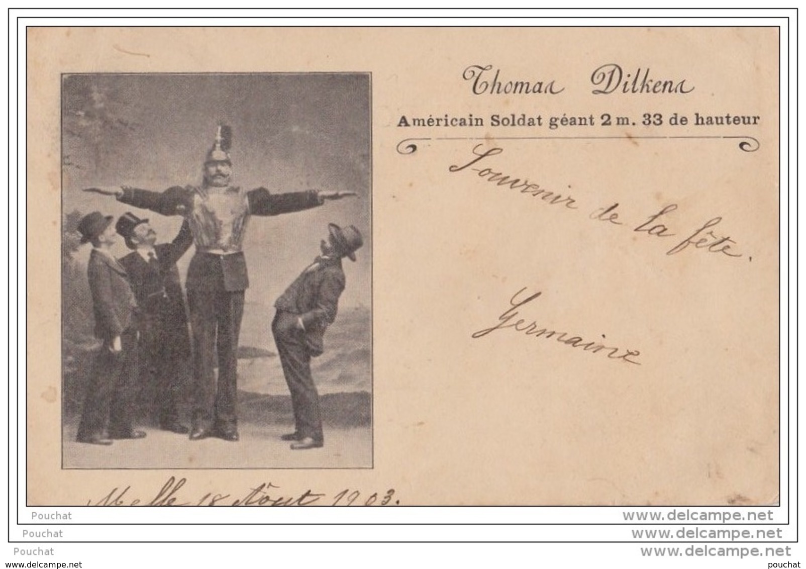 Cirque  -    THOMAS DILKENS - Americain Soldat Géant 2 M. 33 De Hauteur (oblitération De Melle - Deux Sèvres - 1903) - Cirque
