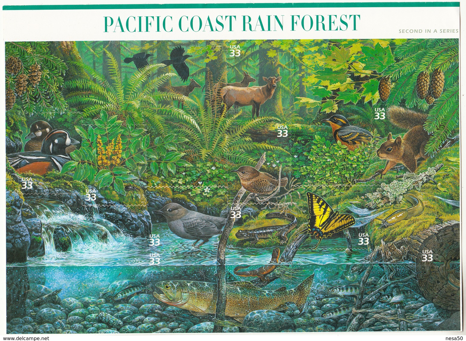 USA 2000 Mi Nr 3265 - 3274; Nr 2, Pacific Coast Rain Forest, Fish, Bird, Butterfly, Duck, Frog - Ongebruikt