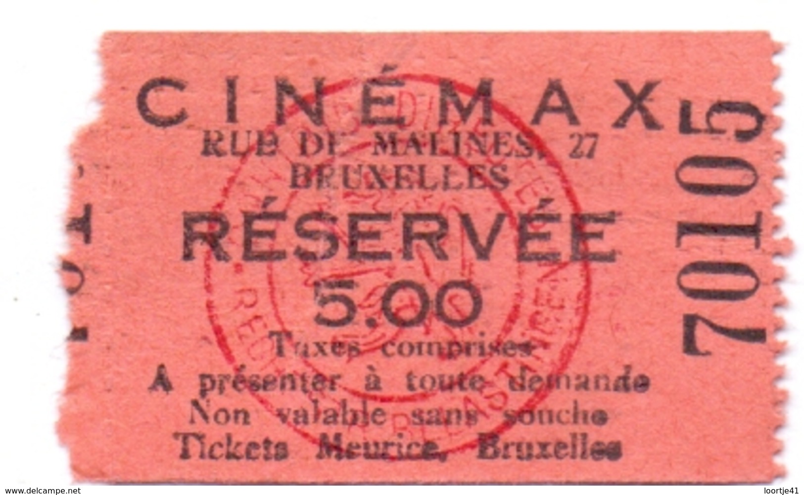 Etiket Etiquette - Inkom Ticket - Cinema Bioscoop Ciné Max - Bruxelles - 5 Fr - Tickets D'entrée