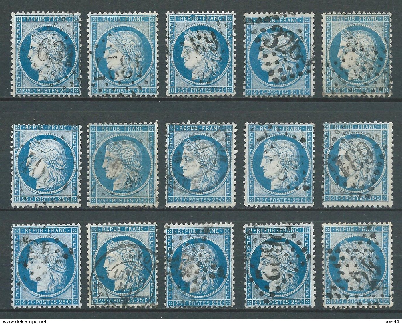 FRANCE 1871/74 . Lot De 15 Cérès N° 60A Et 60C Oblitérés . - 1871-1875 Ceres