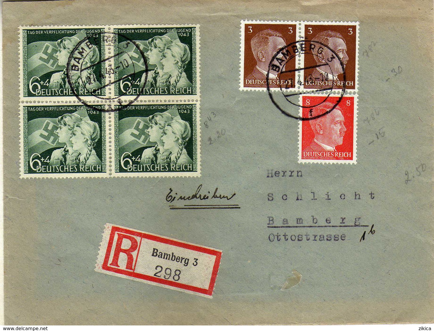 Germany (Third Reich) 1943 - Bamberg Registered Post - Mix Stamps - Lettres & Documents