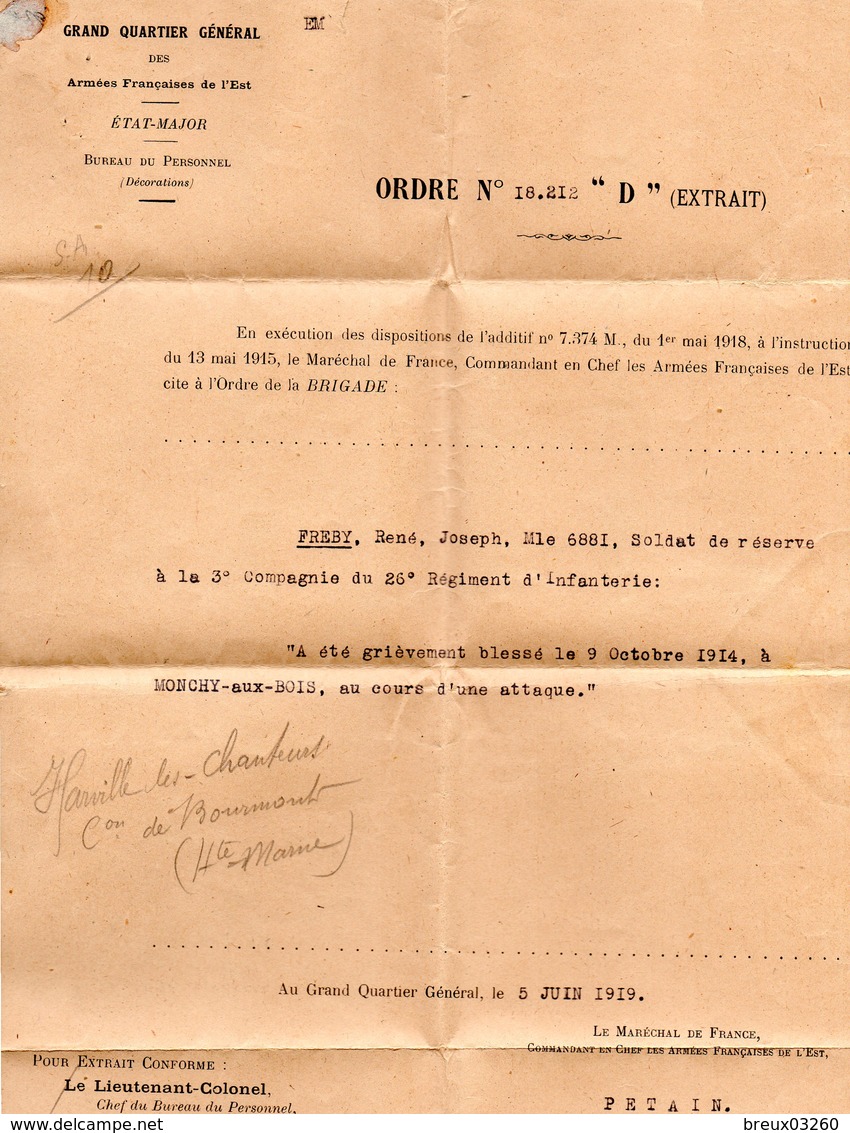 Document-  Citation à L'ordre De La Brigade- - Documents