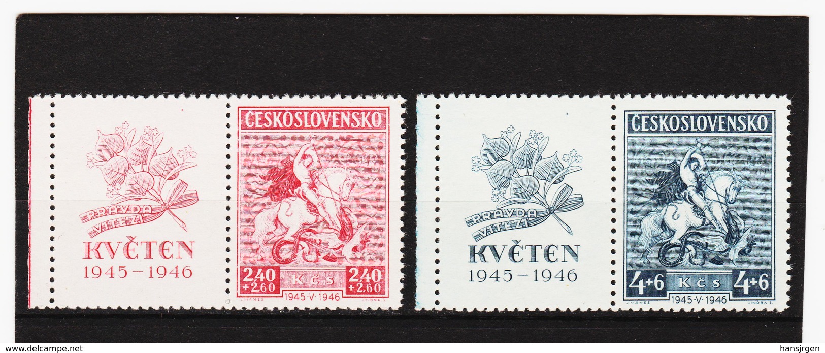 Post291 TSCHECHOSLOWAKEI CSSR 1946 MICHL 490/91 Zf Mit ZIERFELD ** Postfrisch SIEHE ABBILDUNG - Nuevos