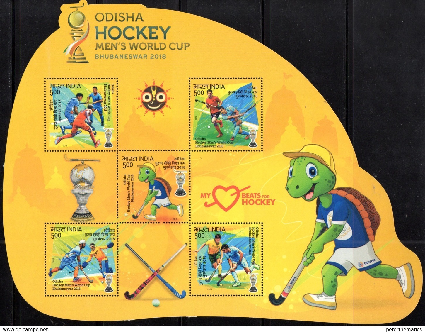 INDIA, 2018, MNH, HOCKEY, MEN'S WORLD CUP, ODISHA HOCKEY WORLD CUP, TURTLES, MASCOTS, SHEETLET - Rasenhockey