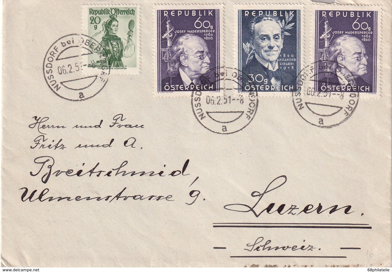 AUTRICHE 1951 LETTRE DE NUSSDORF POUR LUZERN - Storia Postale