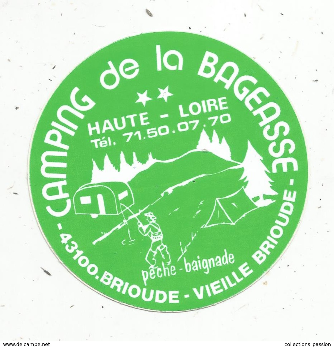 Autocollant , CAMPING DE LA BAGEASSE ,  Haute Loire,  BRIOUDE-VIEILLE BRIOUDE ,pêche ,baignade - Stickers