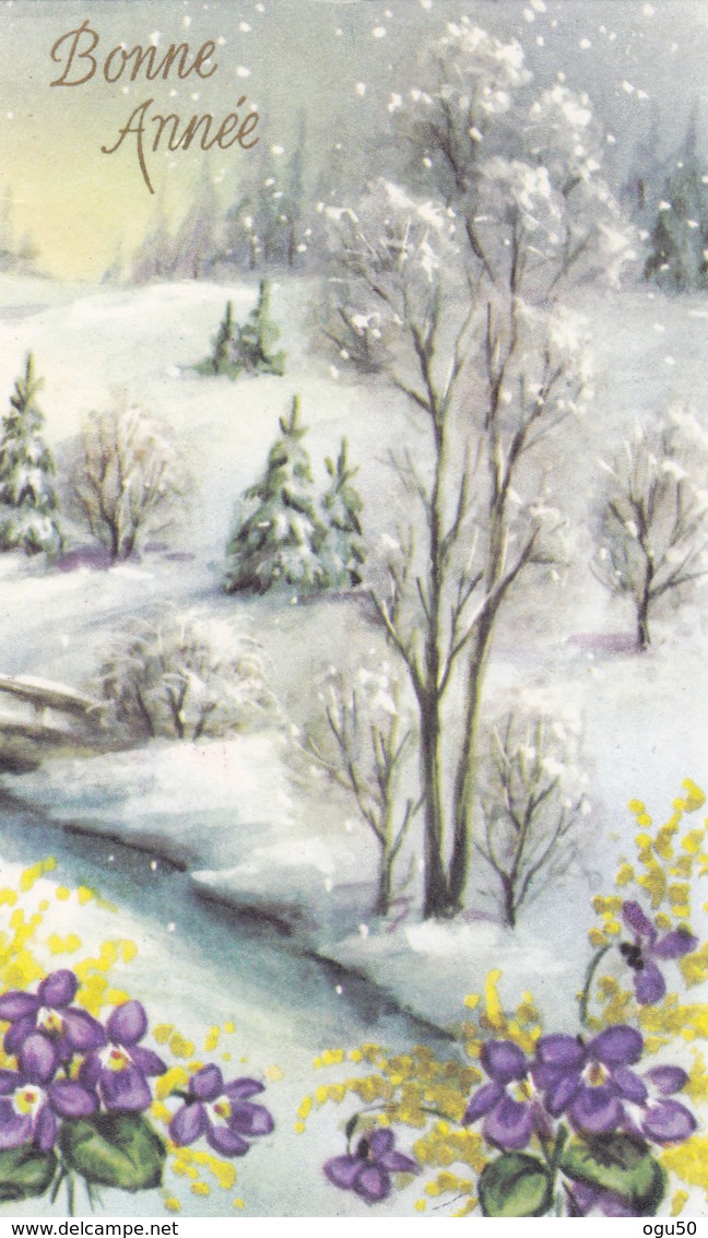 Bonne Année (Carte De Voeux) - Fleurs - Sapins - Maisons - Neige [BA18] - New Year