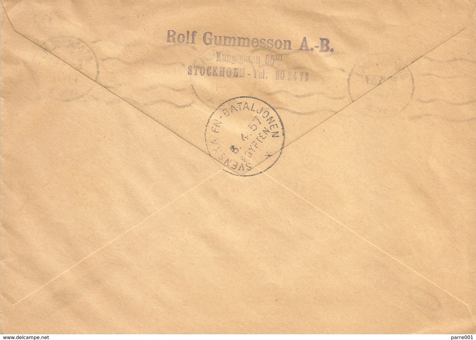 UNEF 1957 Sweden Sverige Gaza Egypt Peacekeeping Military Field Post Fältpost Incoming Cover - Militaria