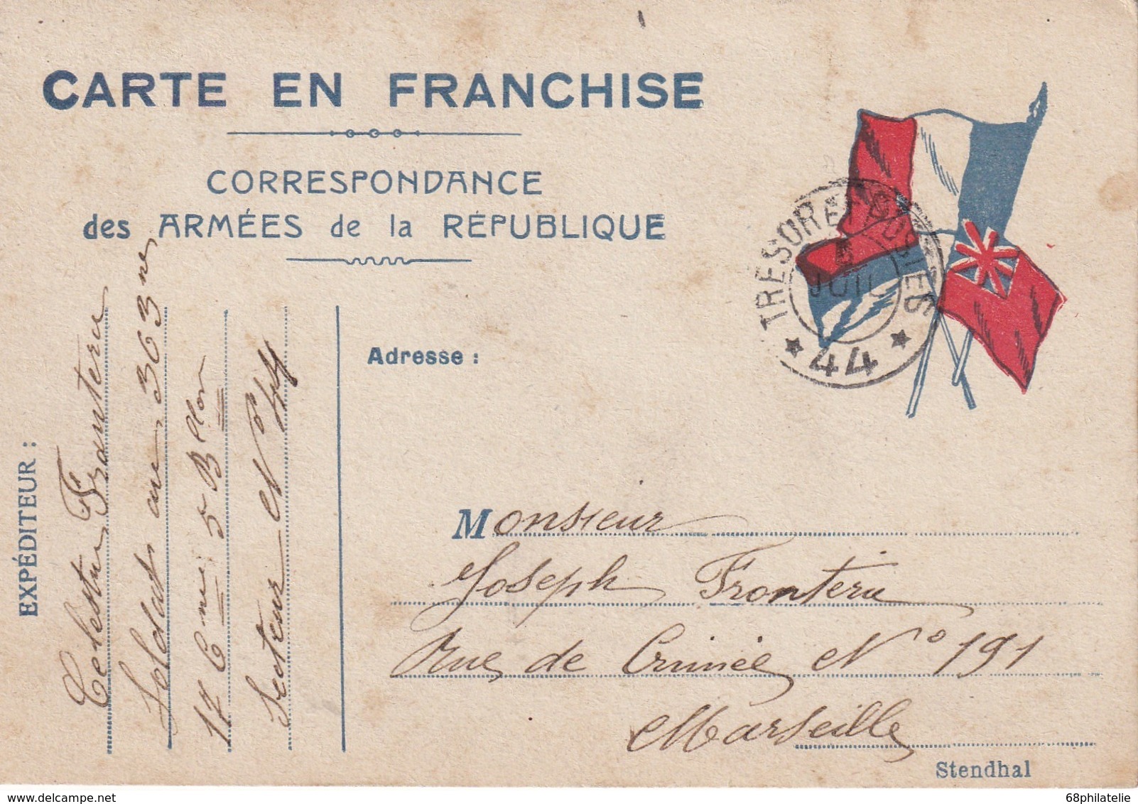 FRANCE 1915 CARTE DE FRANC HISE MILITAIRE - Briefe U. Dokumente