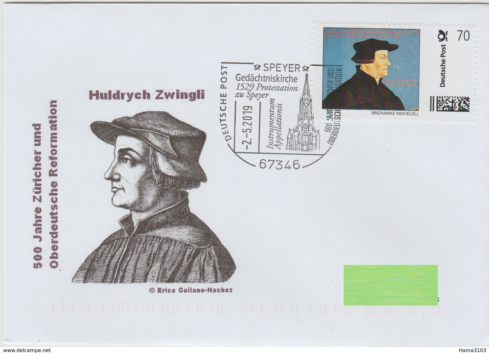 "Zwingli"/500 Jahre Züricher Und Oberdeutsche Reformation",Sonderstempel Speyer, Marke Individuell - Théologiens