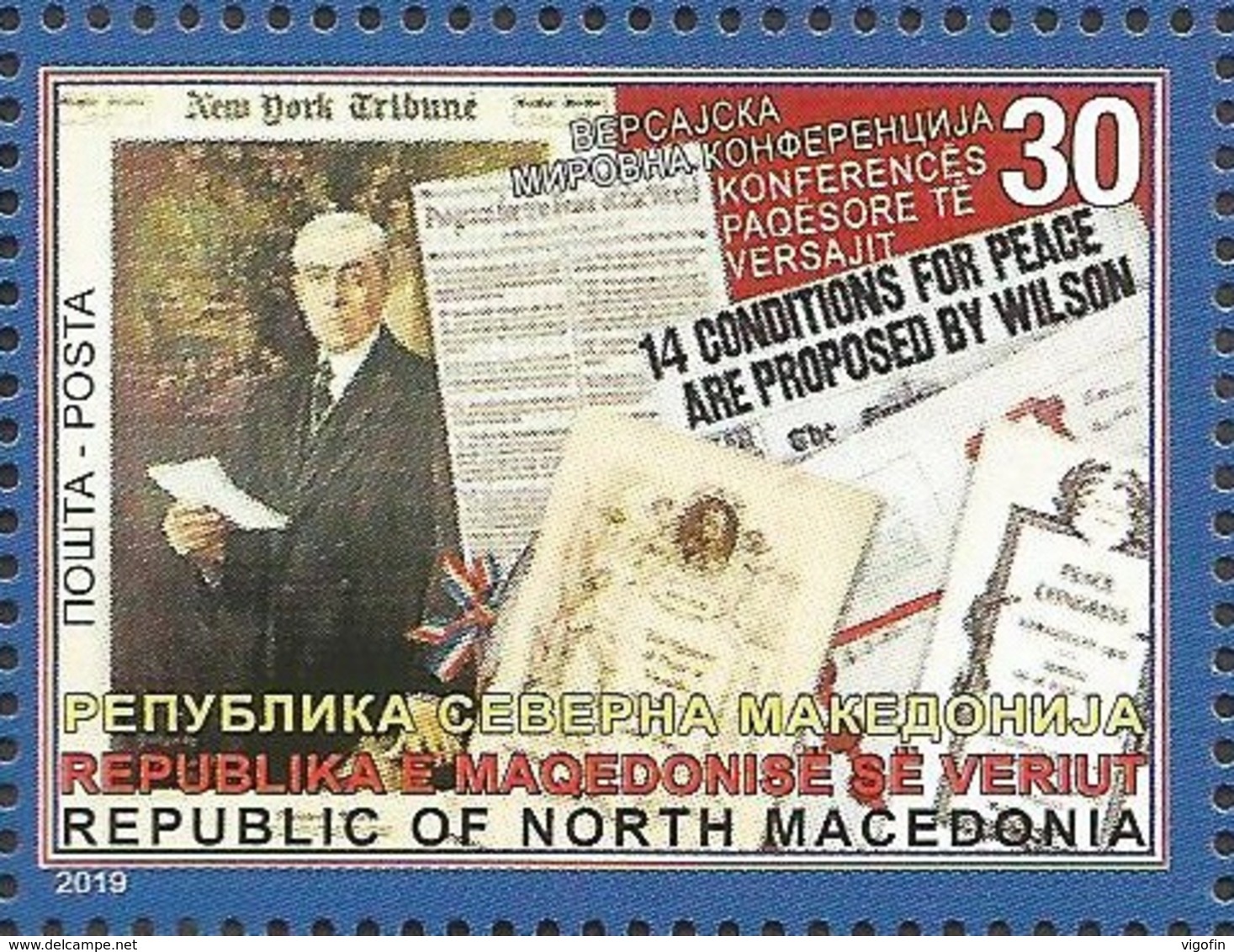 MK 2019-10 100A°versailles Konferenz, NORTH MACEDONIA, 1 X 1v, MNH - Macédoine Du Nord