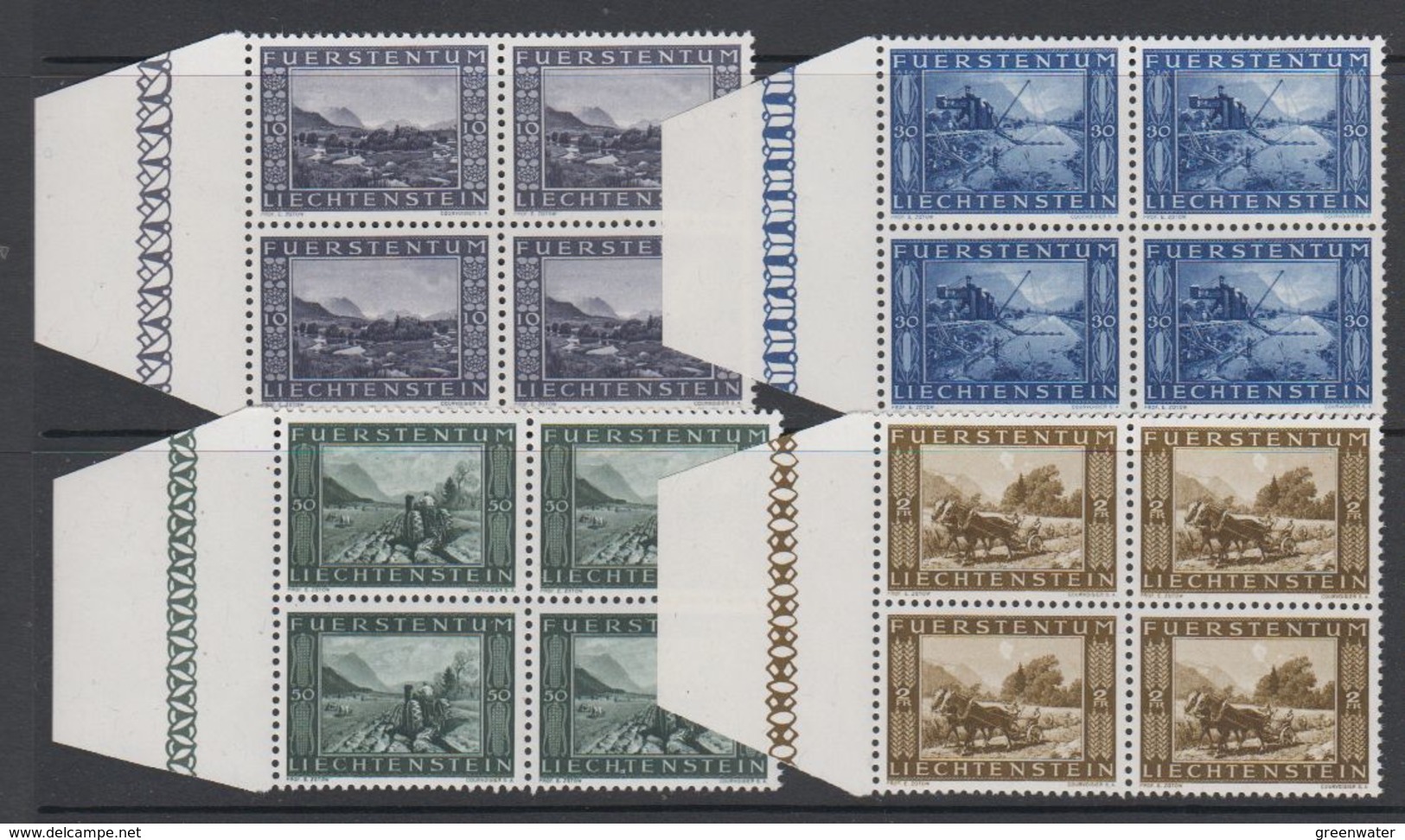 Liechtenstein 1943 Binnenkanal 4v Bl Of 4  ** Mnh (42727A) - Gebruikt