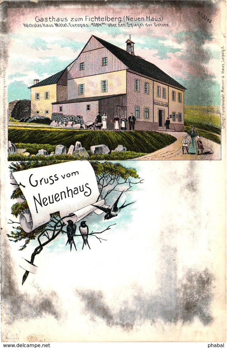 Germany, Neuenhaus, Gasthaus Zum Fichtelberg, Old Litho Postcard - Neuhausen (Erzgeb.)